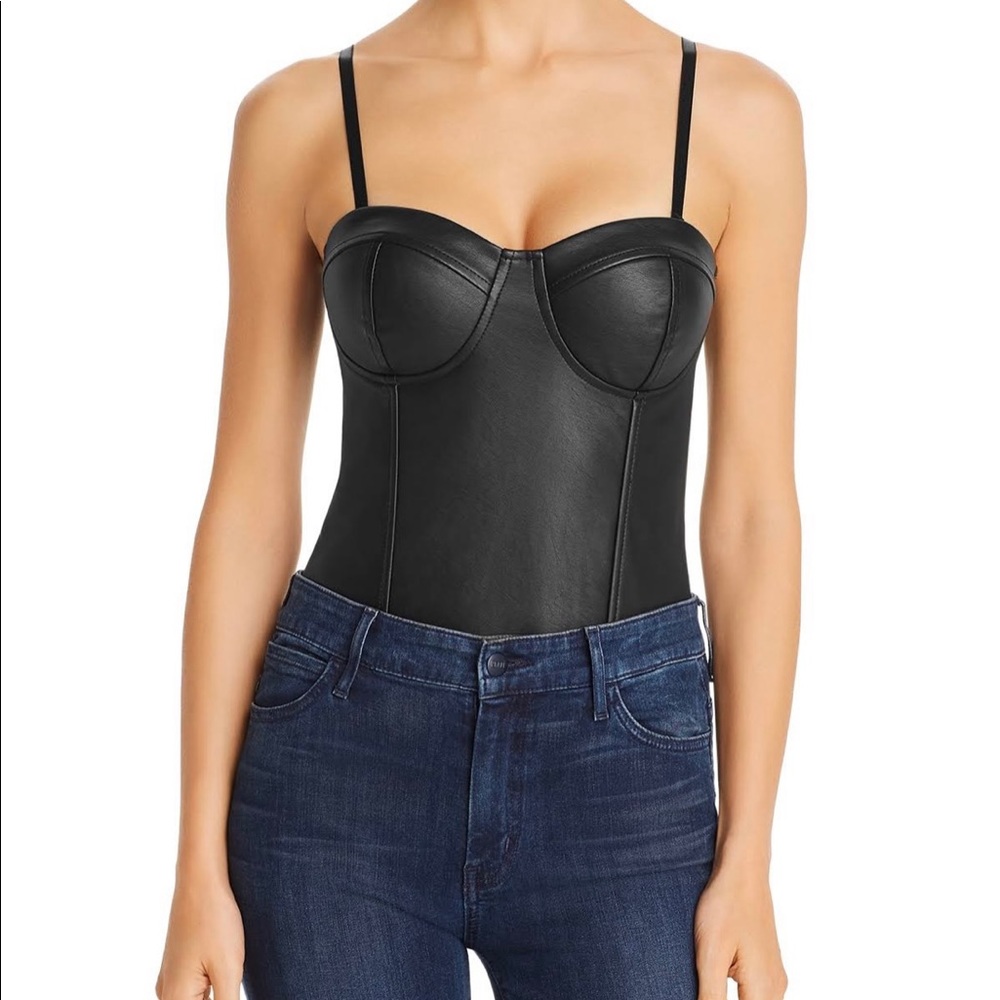 NWOT Inc. Black Faux Leather Bodysuit Size L